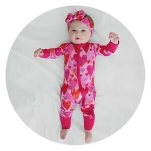 NIB/NWT Little Sleepies Pink Hearts and Crafts Bamboo Zippy Sizes 2T & 3T